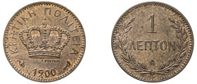 Greece, Crete, Prince George, 1898-1906. Lepton, 1900 A, Paris mint, 1.00g (KM1.1; Divo 138a).

Uncirculated with intense clockwise lustre.