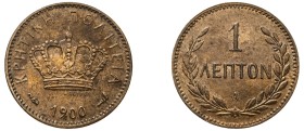 Greece, Crete, Prince George, 1898-1906. Lepton, 1900 A, Paris mint, 1.00g (KM1.1; Divo 138a).

Uncirculated.