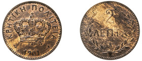 Greece, Crete, Prince George, 1898-1906. 2 Lepta, 1901 A, Paris mint, 2.00g (KM2; Divo 137b).

Uncirculated.