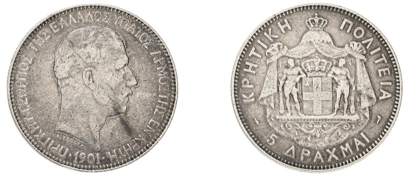 Greece, Crete, Prince George, 1898-1906. 5 Drachmai, 1901, Paris mint, 24.81g (K...