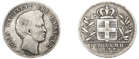Greece, King Otto, 1832-1862. Drachma, 1833, First Type, Munich mint, 4.36g (KM15; Divo 12c).

Very fine.