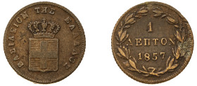 Greece, King Otto, 1832-1862. Lepton, 1857, Fourth Type, Athens mint, 1.23g (KM30; Divo 32b).

Good very fine to about extremely fine.
