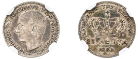Greece, King George I, 1863-1913. 20 Lepta, 1883 A, First Type, Paris mint (KM44; Divo 56b; IV9).

Graded AU58 NGC.