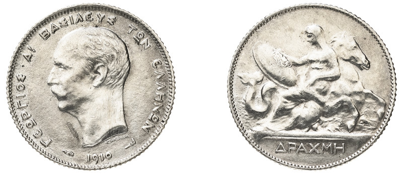 Greece, King George I, 1863-1913. Drachma, 1910, Second Type, Paris mint, 5.00g ...