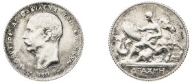Greece, King George I, 1863-1913. Drachma, 1911, Second Type, Paris mint, 5.00g (KM60; Divo 54b; IV24). 

Extremely fine.