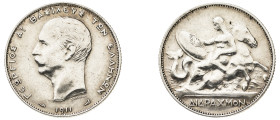 Greece, King George I, 1863-1913. 2 Drachmai, 1911, Second Type, Paris mint, 9.95g (KM61; Divo 52; IV25). 

Extremely fine.