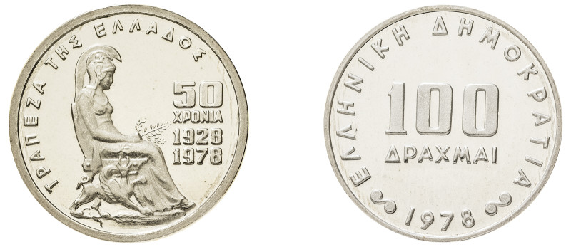 Greece. Third Republic, 1974-. AR Proof 100 Drachmai, 1978, Athens mint (KM121)....