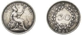 Greece, Ionian Islands, British Administration, 1809-1863. 30 Lepta, 1851, 1.39g (KM35).

Good fine to about very fine.