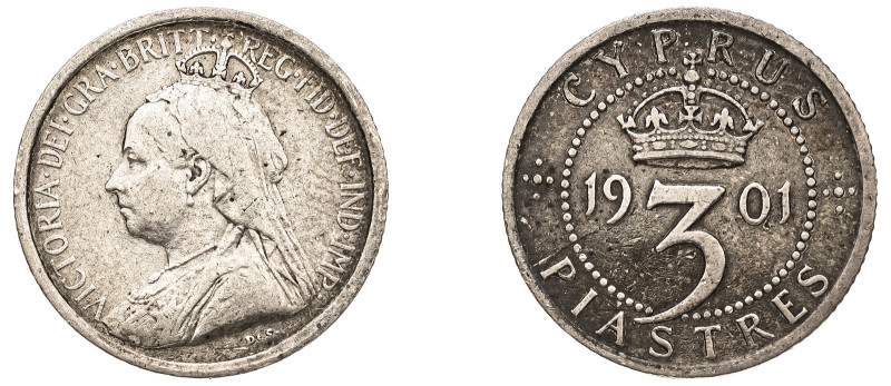 Cyprus, British Administration, Victoria, 1837-1901. 3 Piastres, 1901, Royal min...