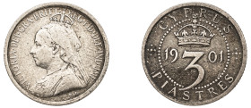 Cyprus, British Administration, Victoria, 1837-1901. 3 Piastres, 1901, Royal mint, 1.88g (KM4; Fitikides 40).

Very fine.