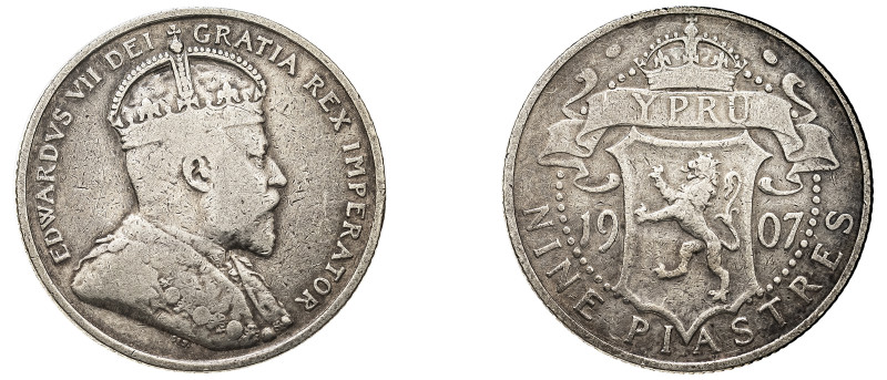 Cyprus, British Administration, Edward VII, 1901-1910. 9 Piastres, 1907, Royal m...