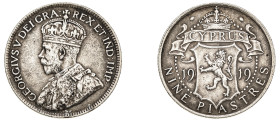 Cyprus, British Administration, George V, 1910-1936. 9 Piastres, 1919, Royal mint, 5.62g (KM13; Fitikides 65).

Good very fine.