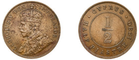 Cyprus, British Administration, George V, 1910-1936. 1/2 Piastre, 1930, Royal mint, 5.94g (KM17; Fitikides 55).

About extremely fine with some light ...