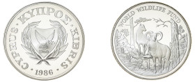 Cyprus. Republic, 1960-. AR Proof Pound, 1986, 25th Anniversary of World Wildlife Fund - W.W.F. (KM59a; Fitikides 229P).

Uncirculated Proof, in capsu...