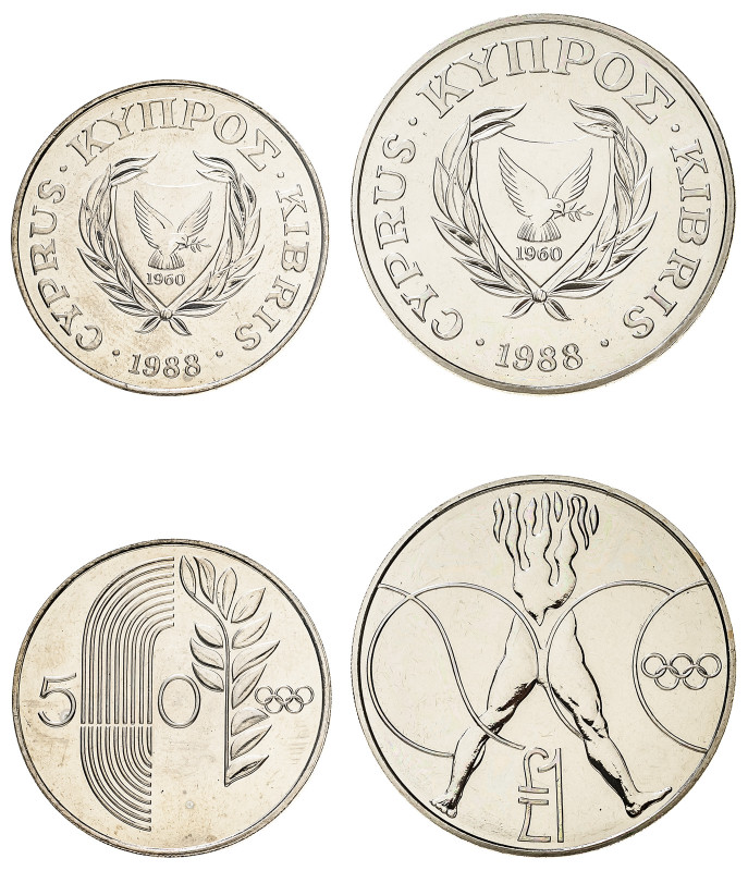 Cyprus. Republic, 1960-. Lot of 2 coins comprising of 50 Cents, 1988, Seoul Olym...
