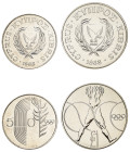 Cyprus. Republic, 1960-. Lot of 2 coins comprising of 50 Cents, 1988, Seoul Olympic Games (KM60; Fitikides 230) and Pound, 1988, Seoul Olympic Games (...