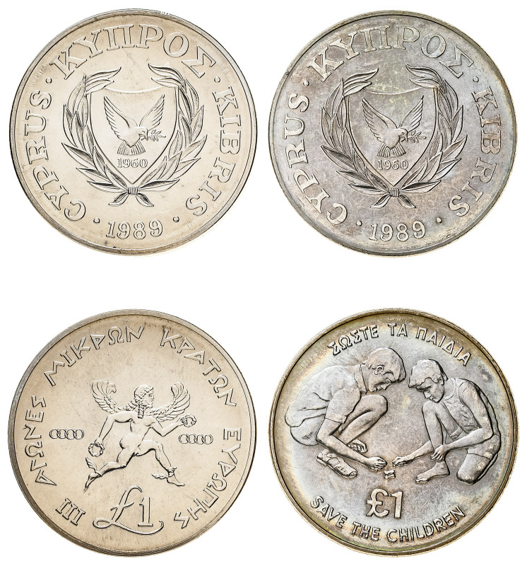 Cyprus. Republic, 1960-. Lot of 2 coins comprising of Pound, 1989, 3rd Games of ...