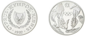 Cyprus. Republic, 1960-. AR Proof Pound, 1992, Olympic Games Barcelona (KM67a; Fitikides 235P).

Uncirculated Proof. 

Only with certificate.
