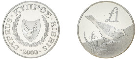 Cyprus. Republic, 1960-. AR Proof Pound, 2000, Cyprus Wildlife Series - Cyprus Bird (KM91a; Fitikides 244P).

Uncirculated Proof. 

In original case w...