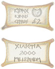 Cyprus. Republic, 1960-. AR Proof 2 Pounds, 2000, Third Millennium, 15.00g (KM73a; Fitikides 247).

Uncirculated Proof.

In original case with certifi...