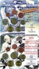 Greece, Third Republic, 1974-. Lot of 2 blisters comprising Official Euro Blister, 2010, Cent to 2 Euros (8), commemorative blister for 2500 years sin...