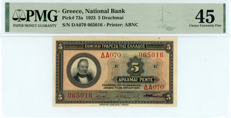 Greece
National Bank (ΕΘΝΙΚΗ ΤΡΑΠΕΖΑ)
5 Drachmai, 28 April 1923
S/N ΔΑ070 065016...