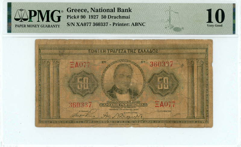 Greece
National Bank (ΕΘΝΙΚΗ ΤΡΑΠΕΖΑ)
50 Drachmai, 4 May 1927 
S/N ΞA077 360337
...