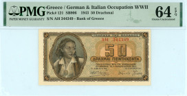 Greece
Bank of Greece (ΤΡΑΠΕΖΑ ΤΗΣ ΕΛΛΑΔΟΣ)
German & Italian Occupation WWII
50 Drachmai, 1st February 1943
S/N AH 344349
Pick 121; Pitidis 121

Grade...