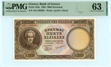 Greece
Bank of Greece (ΤΡΑΠΕΖΑ ΤΗΣ ΕΛΛΑΔΟΣ)
5000 Drachmai, 28th October 1950
S/N αδ-788050
Watermark: Apollo’s Head
Pick 184a; Pitidis 168

Graded Cho...