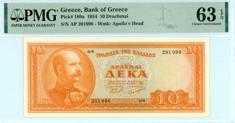 Greece
Bank of Greece (ΤΡΑΠΕΖΑ ΤΗΣ ΕΛΛΑΔΟΣ)
10 Drachmai, 15th May 1954
S/N απ 20...