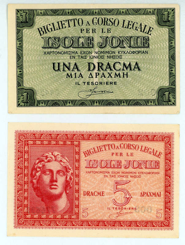 Greece
Italian Occupation - Ionian Islands
Lot of 2 banknotes comprising of Drac...