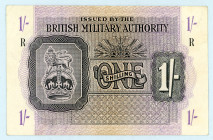 Greece
British Military Authority
1/- Shilling, ND (1943)
S/N No Serial, R Series
Pick M2; Pitidis 435

Good very fine.