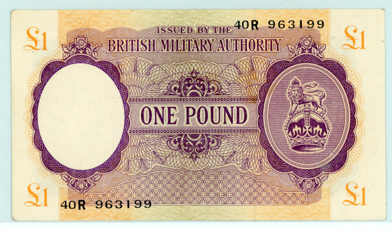 Greece
British Military Authority
Pound, ND (1943)
S/N R40 963199
Pick M6a; Piti...