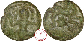 Bellovaques (Région de Beauvais), Bronze au personnage courant à gauche, Cheval aux astres , Ier siècle avant J.-C., Av. Personnage courant à gauche, ...