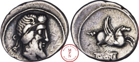 Titia, Q. Titius, Denier, 90 avant J.-C., Av. Tête de Mutinus Titinus à droite, Rv. Pégase à droite sur un socle, Q TITI, Argent, TB+, 3.84 g, 29 mm, ...