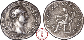 Trajan (98-117), Denier, 98, Rome, Av. IMP CAES NERVA TRAIAN AVG GERM, Tête laurée à droite, Rv. PONT MAX TR POT COS II, La Concorde, assise à gauche,...