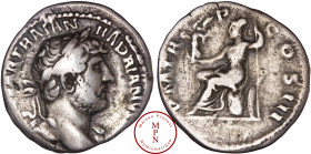 Hadrien (117-138), Denier, 123, Rome, Av. IMP CAESAR TRAIAN HADRIANVS AVG, Buste lauré à droite, l'égide sur l'épaule gauche, Rv. P M TR P COS III, Ro...