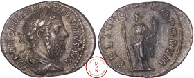 Macrin (217-218), Denier, Rome, Av. IMP C M OPEL SEV MACRINVS AVG, Buste lauré, drapé et cuirassé à droite, de trois quart de derrière, Rv. FELICITAS ...