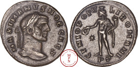 Maximianus (286-305), Follis, 296, Ticinum, Av. MAXIMANVS NOB CAES, Tête laurée à droite, Rv. GENIO POPVLI ROMANI, Le Génie du peuple romain debout à ...