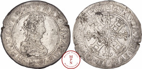 France, Navarre, Henri III (1572-1589), Franc, 1581, Pau, Av. HENRICVS. II. D. G. REX. NAVARRAE., Buste à droite, lauré, cuirassé, l'épaule ornée d'un...