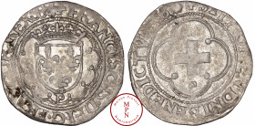 France, François Ier (1515-1547), Douzain à la croisette, 1er type, P, Dijon, P des deux côtés, Av. + FRANCISCVS D. G. FRANCOR. REX. E., Ecu couronné ...
