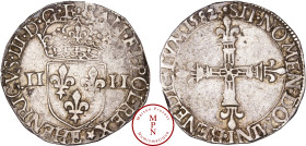 France, Henri III (1574-1589), Quart d'écu, croix aux bras fleurdelisés, écu de face, 1582, E, Tours, Av. + HENRICVS. III. D. G. FRAN. ET.POL. REX *, ...