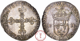 France, Henri III (1574-1589), Quart d'écu, Croix aux bras fleurdelisés de face, 1582, H, La Rochelle, Av. + HENRICVS. III. D. G. FRANC. ET. POL. REX ...