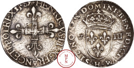 France, Henri III (1574-1589), Huitième d'écu, croix de face, 1587, H, La Rochelle, Av. + HENRICVS. III. D G. FRANC. ET. POL. REX, Croix fleurdelisée,...