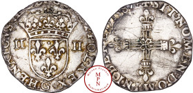 France, Henri III (1574-1589), Quart d'écu, croix aux bras fleurdelisés, écu de face, 1587, G, Poitiers, Av. + HENRICVS. III. D G. FR. POL. REX, Ecu c...