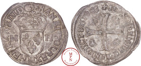 France, Henri III (1574-1589), Douzain aux 2 H, 1er type avec revers aux quatres couronelles, 1589, M, Toulouse, Av. HENRICVS III D G FRAN ET POL REX,...