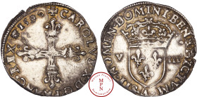 France, Charles X, Roi de la ligue (1589-1598), Huitième d'écu, croix de face, 1590, A, Paris, Av. + CAROLVS. X. D G. FRANC REX, Croix fleurdelisée, S...
