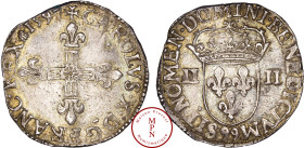France, Charles X, Roi de la ligue (1589-1598), Quart d'écu, croix aux bras fleurdelisés de face, 1597, 99, Dinan, Pétoncle, Av. + CAROLVS. X. D. G. F...