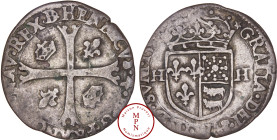 France, Henri IV (1589-1610), Douzain de Béarn, 2e type, 1590, Morlàas, Av. HENRICVS. 4. D. G. FRAN. E. NAV. REX, Croix cantonnée en 1 et 4 de couronn...