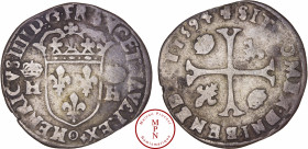 France, Henri IV (1589-1610), Douzain aux 2 H, 2e type avec revers aux 2 couronnelles et 2 lis, 1594, O avec croisette, Clermont-Ferrand, Av. HENRICVS...